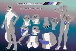 3:2 3_eyes absurd_res alien animal_genitalia anthro aquatic border expressions fan_species feet front_and_back genital_focus genital_slit genitals gills grey_border hi_res male male_anthro membrane_(anatomy) model_sheet mouth_shot multi_eye novarraveditoa open_mouth shark_tail shark_teeth solo the_nature_of_predators toes webbed_feet webbed_hands