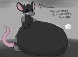 4_eyes belly big_belly bone dialogue digested digestion digestion_implied digestion_noises english_text grey_body hi_res huge_belly mammal multi_eye murid murine rat rat_tail rodent sarek_aran_desian simple_background skull tail text vore