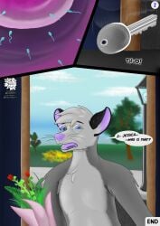 absurd_res american_opossum anthro blue_eyes bouquet comic dialogue egg eyewear flower flower_bouquet flowers_in_hand glasses hi_res impregnation impregnation_view infidelity key male mammal marsupial ovum plant shocked solo sperm_cell street street_lamp sulenxbutt tree wearing_glasses
