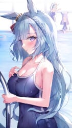 blue_hair breasts female hair long_hair umamusume