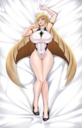 1girls alternate_version_available arm_strap arm_up armwear big_breasts black_lips black_lipstick blonde_hair breasts dakimakura female female_only footwear full_body game_freak green_eyes heels hips huge_breasts legs lips lipstick long_hair lusamine_(pokemon) mature mature_female mature_woman milf mother pokemon pokemon_sm rikatsuky smile solo solo_female swimsuit swimwear teeth thighs very_long_hair white_swimsuit