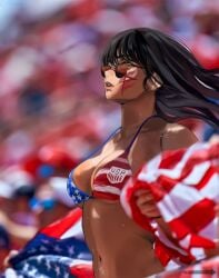 1girls american_flag american_flag_bikini bikini bikini_top breasts breasts_out chainsaw_man cleavage curvy curvy_body curvy_female curvy_figure curvy_hips medium_breasts pinup shinjinou tits tits_out yoru_(chainsaw_man)