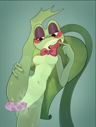1girls cum disembodied_penis female female_only frog frog_girl no_nipples pussy ribbit_(tadc) ribbit_(the_amazing_digital_circus) smile solo solo_female tadc the_amazing_digital_circus