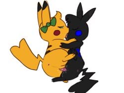 duo eroborus female female_only kissing nintendo no_humans pikachu pokemon shiny_pikachu shiny_pokemon video_games yuri