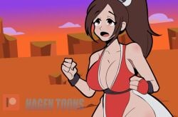 animated animated_gif brunette fatal_fury gif hagen_toons huge_breasts japanese_female jiggling_breasts king_of_fighters mai_shiranui pink_nipples ponytail snk
