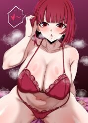 1girls arima_kana big_breasts blush bra breasts female oshi_no_ko red_eyes red_hair underwear woo_(woosan)