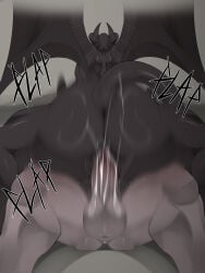4ears_5eyes absurd_res anthro balls biped black_body butt cowgirl_position duo female female_penetrated from_front_position genitals hi_res male male/female male_penetrating membrane_(anatomy) membranous_wings night-gaunt on_bottom on_top penetration penis rear_view sex tail wings