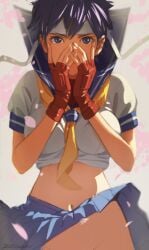 breasts_visible_through_clothing cacn no_panties sakura_kasugano skirt_up street_fighter tagme