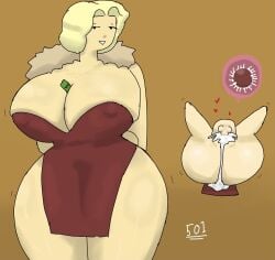 1boy 1girls 2d 2d_(artwork) 50one big_breasts blonde_female blonde_hair child_bearing_hips cum excessive_cum giantess hollie_all_american impregnation mating_press money nipple_bulge nipples_visible_through_clothing sex small_dom_big_sub wide_hips
