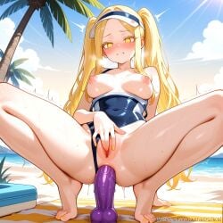 1girl 1girls ai_generated anal bare_legs barefoot beach beach_towel blush breasts breasts_out clothing_aside cloud day dildo dildo_riding elden_ring feet fingering full_body large_breasts legs lips masturbation miquella_the_kind nail_polish nipples object_insertion one-piece_swimsuit outdoors palm_tree pussy pussy_juice sex_toy sky solo spread_legs squatting sweat swimsuit swimsuit_aside thighs tiptoes toenail_polish toenails toes towel tree trembling twintails visor_cap