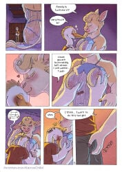 5_fingers anthro anthro_on_anthro avian bed bedroom bird blush bottomwear bovid bovine breast_fondling breast_play breasts butt cattle cattle_egret clothed clothed_anthro clothed_female clothed_male clothing clover_(kantachibli) comic crotch_grab dialogue door duo english_text feathers female fingers fondling fur furniture grope hand_on_breast head_between_breasts heron hi_res interspecies interspecies_romance kantachibli kiss_on_forehead kissing lingerie male male/female mammal navel nightgown nipples page_number pelecaniform phillip_(kantachibli) romantic romantic_ambiance romantic_couple shirt shorts smile speech_bubble tail tan_body tan_fur text topwear translucent translucent_clothing translucent_nightgown url white_body white_feathers