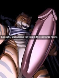 3:4 abs anthro beastars bill_(beastars) clothed clothing clothing_lift english_text erection fangs felid foreskin genitals glans hi_res humanoid_genitalia humanoid_penis iudicium86 low-angle_view male mammal muscular orange_body pantherine penis retracted_foreskin selfie selfie_with_penis shirt shirt_lift snapchat solo teeth text tiger topwear