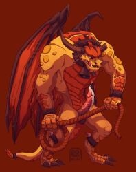 3_toes activision anthro balls barazoku biceps bodily_fluids boris_(spyro) bracelet broken_horn claws collar cowbell cum dragon ejaculation feet genital_fluids genitals head_spikes hi_res horn jewelry licking licking_lips male mythological_creature mythological_scalie mythology orange_body orange_scales penis rescued_dragons_(spyro) rips_(artist) rope scales scalie simple_background solo spiked_collar spikes spikes_(anatomy) spyro_the_dragon standing tail teeth toes tongue tongue_out underbite vein veiny_penis wings yellow_body