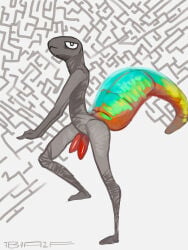 2025 2_penises 7b7a2f abstract_background absurd_res anthro artist_name biped digital_media_(artwork) erection genitals half-closed_eyes hi_res lizard male male_anthro multi_genitalia multi_penis narrowed_eyes nude nude_anthro nude_male penis reptile scalie side_view simple_background solo standing tail tapering_penis text