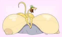 anthro ass breasts brown_hair female forked_tongue green_eyes huge_ass hyper hyper_breasts jumjumbalaya scalie snake tlumpling