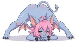 1boy 1femboy ai_generated bat digital_media_(artwork) digital_painting_(artwork) femboy half-closed_eyes jack-o'_challenge jack-o'_pose jack-o_pose light_blue_skin light_pink_hair looking_at_viewer mammal manoloalejo_(artist) meme narrowed_eyes okami23_(artist) simple_background solo solo_femboy solo_male succubus_tail terry_bat