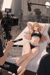 1girl ai_generated armpit_peek armpits arms_behind_head bedroom_sex before_sex belly belly_button belly_fetish blacked blacked_clothing blacked_raw camera cheating cheating_girlfriend cheating_wife interracial kitagawa_marin laying_on_bed medium_breasts midriff posing_for_picture recording_video slim_waist smiling solo_female sono_bisque_doll_wa_koi_wo_suru thick_thighs underwear_only