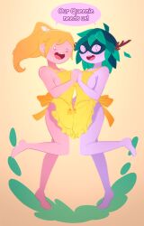 2girls adventure_time adventure_time:_fionna_&_cake apron apron_only blonde_female blonde_hair disguisedhypnotist fionna_campbell fionna_the_human_girl green_hair huntress_wizard pale_skin pale_skinned_female yuri