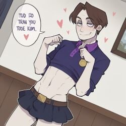 ai_generated civitai five_nights_at_freddy's malesub michael_afton michael_afton_(film) netday_(ai_artist) skirt solo_male