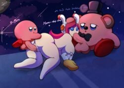 1girls 2boys blowjob breasts jakatoshi kirby_(series) nintendo nude nude_female penetration susie_(kirby)