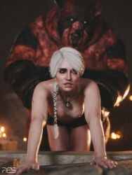 1girls 1monster 3d ambiguous_penetration braid breasts cd_projekt_red ciri completely_nude female freckles freckles_on_face green_eyes hip_grab light-skinned_female light_skin mascara monster nipples nude penetration res_(artist) scar sex sylvan_(the_witcher) the_witcher_(series) the_witcher_4 white_hair witcherres