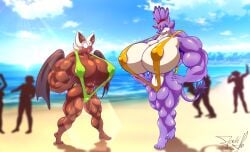 2girls abs biceps blaze_the_cat breasts female jack_hoo_(artist) muscles muscular muscular_arms muscular_female muscular_legs muscular_thighs pecs sonic_(series)