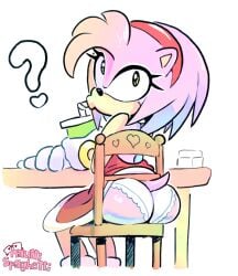 2d 2d_(artwork) amy_rose big_ass butt butt_focus chair clothed cute drinking female female_only gloves green_eyes hedgehog lips looking_at_viewer looking_back mobian_(species) nautti_spaghetti panties pink_hair puzzled round_ass round_butt sega soda sonic_(series) sonic_the_hedgehog_(series) wide_eyed