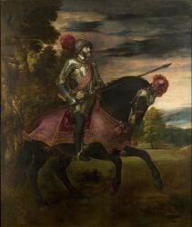 1548 16th_century absurd_res ancient_art armor balls beard better_version_at_source biped charles_v clothed clothed_human clothed_male clothing cloud detailed_background duo equid equine facial_hair feral forest genitals halter headgear helmet hi_res holding_leash holding_melee_weapon holding_object holding_polearm holding_spear holding_weapon hooves horse huge_filesize human irreplaceable_bvas leash male male_feral male_human mammal mane melee_weapon oil_painting_(artwork) outside painting_(artwork) plant plate_armor polearm quadruped riding saddle sky spear standing stirrups superabsurd_res tail tassels three-quarter_view tiziano_vecellio traditional_media_(artwork) traditional_painting_(artwork) tree unguligrade weapon