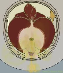 anthro anus backsack balls big_butt bodily_fluids butt butt_focus canid canine canis echo_(game) echo_(series) echo_project fart fart_fetish feces foreskin frenulum genital_fluids genitals glans hi_res john_q._psychic leo_alvarez low-angle_view male mammal maned_wolf obese overweight peeing penis perineum raised_tail retracted_foreskin scatplay sitting smelly_butt solo tail toilet_use urine watersports wolf worm's-eye_view