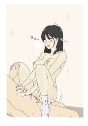 breasts cowboy_shot eyes_rolling_back heavy_blush heavy_breathing love_revolution nipples open_mouth pale-skinned_female pink_nipples pussy_juice sex shaved_pussy socks socks_only sweat sweatdrop sweating sweaty sweaty_body wang_jarim