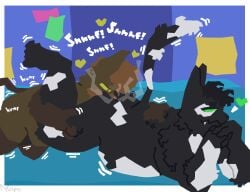 anthro belly black_body black_fur brown_body brown_fur butt butt_sniffing cd_(character) domestic_cat duo felid feline felis fluffy fur green_eyes heart_symbol humping male male/male mammal motion_lines musk musky_butt nonbinary_(lore) nude overweight overweight_male simple_background skitterzo slightly_chubby sniffing white_body white_fur yellow_eyes