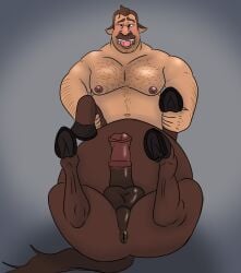 1boy 2025 anus ass balls big_penis brown_hair centaur chest_hair colt_bronco denki404 dilf disney erection gay grey_background horsecock light_skin male male_only onward_(2020) penis pixar pleasure_face puffy_anus simple_background solo yaoi