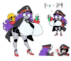 bingbingzi breasts chengchezhiice equation female glasses hat heart huge_breasts nipple_bulge purple_hair robot robot_commander_(bingbingzi) skull test_tube