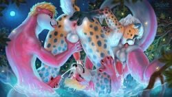 16:9 absurd_res after_anal after_oral after_rimming anal anthro anus balls blonde_hair blue_eyes bodily_fluids butt cheetah clone cum cum_drip cum_in_mouth cum_inside cum_on_face detailed_background digital_media_(artwork) digital_painting_(artwork) dripping erection felid feline fur genital_fluids genitals group group_sex hair handjob handjob_from_behind hi_res leaf licking licking_lips licking_own_lips male male/male mammal markings masturbation moon mustelid nude open_mouth oral ottah otter outside painting_(artwork) penile penis pink_body plant rimming saliva saliva_on_anus saliva_on_tongue saliva_string selfcest sex shaded signature sky smile spots spotted_body spread_anus spreading square_crossover tail tailbyte taily_(tailbyte) threesome tongue tongue_out tree trio water white_hair widescreen yellow_body