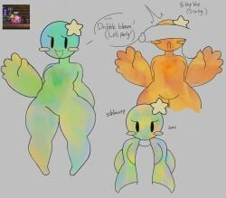 1girls 2023 anthro artist_request blowjob blush_stickers bottom_heavy diva_slime female humanoid multicolored_body penis penis_awe penis_on_face penis_over_eyes slime slime_girl smile sucking sucking_penis terraria text