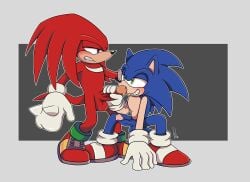 2025 absurd_res anthro balls blue_body blush clothing crouching digital_drawing_(artwork) digital_media_(artwork) duo echidna erection eulipotyphlan footwear genitals glans gloves green_eyes handjob handwear hedgehog hi_res holding_penis humanoid_genitalia humanoid_penis knuckles_the_echidna male male/male mammal monotreme mostly_nude penile penis purple_eyes red_body sega sex shoes silentmist smile sonic_the_hedgehog sonic_the_hedgehog_(series) teeth white_clothing white_gloves white_handwear