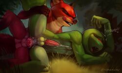 absurd_res anal anal_knotting anal_orgasm anal_penetration animal_genitalia animal_penis anthro anthro_on_anthro anthro_penetrated anthro_penetrating anthro_penetrating_anthro ashzxuxu balls bodily_fluids canid canine canine_genitalia canine_penis cum cum_in_ass cum_inside cum_while_penetrated cumshot disney duo ejaculation enjoying erection eyes_closed fox fur genital_fluids genitals grass green_balls green_body green_scales hands-free hi_res interspecies knot knotting lizard lying male male/male male_anthro male_penetrated male_penetrating male_penetrating_male mammal moan nature_background nick_wilde nude_anthro on_grass on_ground on_side open_mouth orgasm orgasm_face penetration penile penile_penetration penis penis_in_ass pink_genitals pink_penis plant red_body red_fur red_genitals red_penis reptile scales scalie sex spread_legs spreading tongue tongue_out zootopia