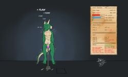 5:3 absurd_res animal_humanoid anthro dangling_legs denton dildo dildo_insertion dildo_trap english_text gameplay_mechanics genitals genitals_shrinking height_reduction hi_res humanoid induced_impotence kobold male mythological_creature mythological_scalie mythology orgasm penis penis_shrinking rpg_dungeon sad scalie sex_toy sex_toy_insertion sobbing solo stats stats_screen surprised text zooks_(character)