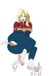 barefeet barefoot blonde blonde_female blonde_hair blonde_hair_female captain_marvel carol_danvers exposed_pussy feather_tickling marvel marvel_cinematic_universe mcu one_eye_closed ripped_clothes ripped_crotch_area sole_female superheroine tears tickle_orgasm tickled tickling tickling_feet tickling_pussy ticklish tongue_out torn_crotch