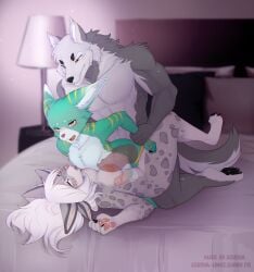 absurd_res anal anal_penetration anthro arm_grab asusya bed blush bolonkych_(v1d2p3d) breasts canid canine canis charr eyes_rolled_up felid female femboy furmessiah_(v1d2p3d) furniture genitals group group_sex guild_wars hi_res knot knotted_penis knotting lombax male male/female male/male mammal omich_(v1d2p3d) on_bed orgasm_face pawpads penetration penis ratchet_and_clank sex sony_corporation sony_interactive_entertainment threesome trio vaginal vaginal_penetration wolf x-ray_view