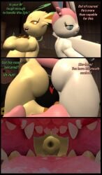 1boy 2_on_1 2girls 2girls1boy 3d 3d_model anus ass_focus comic dialogue face_in_ass facesitting leafeon male/female mouth_open mouth_shot pokemon pokemon_(species) sitting_on_another sitting_on_face sitting_on_person smothering sylveon umbreon