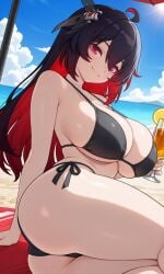 1female 1girl 1girls ahoge ai_generated ass beach beach_background beach_towel big_ass big_boobs big_breasts big_butt big_butt_(female) big_tits bikini bikini_bottom bikini_top black_bikini black_bikini_bottom black_bikini_top black_hair black_side-tie_bikini boobs boobs_bigger_than_head breasts breasts_bigger_than_head busty busty_female butt cleavage clouds curvaceous curvaceous_body curvaceous_female curvaceous_figure curvaceous_hips curvaceous_thighs curvy curvy_body curvy_female curvy_figure curvy_hips day daytime drinking_glass eyes female female_only femme_fatale glass glass_cup hair hair_between_eyes hair_ornament hips honkai_(series) honkai_impact_3rd hourglass_figure hourglass_figured_female hoyoverse image large_ass large_boobs large_breasts large_butt large_tits lemon lemon_slice lips long_black_hair long_hair long_red_hair looking_at_viewer mature_body mature_female mature_woman mihoyo ocean pawg phat_ass plump_ass plump_boobs plump_breasts plump_butt plump_hips plump_thighs plump_tits red_eyes red_eyes_female red_hair sand seele_vollerei seele_vollerei_(starchasm_nyx) sexy sexy_female side-tie_bikini solo solo_female thighs tits tits_bigger_than_head two-tone_hair umbrella veliona voluptuous voluptuous_female voluptuous_woman water wide_hips