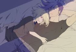 1femboy 2boys after_sex aftercare androgynous ass_grab blonde_hair bob_cut bottomless cum femboy feminine_faced_male feminine_male galo_thymos gay lio_fotia petite petite_body petite_male promare short_hair short_male size_difference slim slim_male slim_waist thin_waist twink wholesome yaoi
