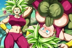 ai_generated arrogant before_and_after breasts_out deepthroat defeat_sex defeated domination dragon_ball face_fucking huge_balls instant_loss_2koma kefla large_penis mouth_full_of_cock oral pose veiny_balls veiny_penis villain villainess wide_eyed