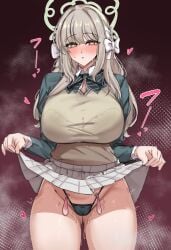 1girls blue_archive blush bra condom female halo heart-shaped_pupils lengkuass miyo_(blue_archive) panties used_condom wet
