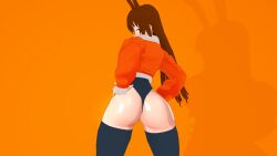 1girls ass ass_focus brown_eyes brown_hair brown_hair_female bunny_ears bunny_girl half-dressed half_naked half_naked_female looking_back nakadashi_(artist) rwby solo_female velvet_scarlatina