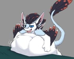 avali belly blue_body blue_sclera feathers leaning leaning_forward oral_vore sarek_aran_desian teeth vore