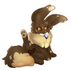 1:1 absurd_res accessory alpha_channel ambiguous_gender animal_genitalia anus artist_name balls bell bow_accessory bow_ribbon brown_balls brown_body brown_eyes brown_fur brown_sheath canid canine canine_genitalia colored curled_fur curled_tail curly_hair dark_sclera digital_drawing_(artwork) digital_media_(artwork) eevee eyelashes fangs feet feral fur furry_balls generation_1_pokemon genitals hair hi_res jingle_bell long_ears looking_at_viewer male mammal markings multicolored_body multicolored_fur nintendo pawpads paws pokemon pokemon_(species) presenting raised_leg shaded sheath signature smile solo solo_focus spots spotted_body spotted_fur spotted_markings spotted_tail tail tail_markings tan_body tan_fur teeth text toes toxic_love_nsfw tuft two_tone_body two_tone_fur