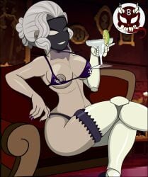 8ball9615 alcoholic_drink big_breasts big_butt bikini black_dahlia couch cyborg_girl dark_nipples drinking milf nipples pale-skinned_female skullgirls