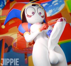 3d blender breasts futanari leaking_cum leaking_precum pomni_(the_amazing_digital_circus) shocked thick_thighs